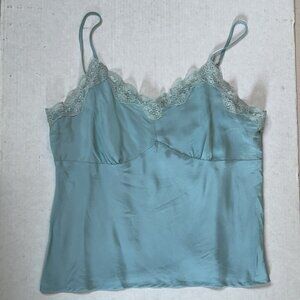 New York Satin Babydoll Cami Top Womens Large Lace Trim V-neck Fairy Whimsy